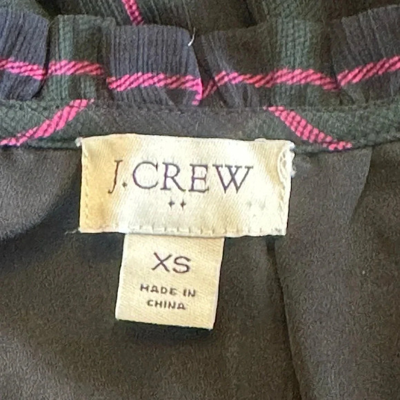 J. Crew Factory | Green & Pink Tartan Plaid Long Sleeve Dress w/Tie Neck - Picture 8 of 11